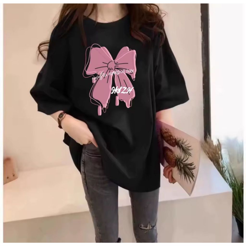 Kaos Oversize Wanita /Kaos Distro WANITA/Kaos Streetwear Oversize / Baju Kaos Distro MOTIF PITA PINK