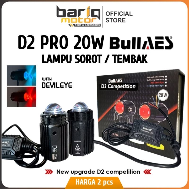 Lampu Tembak D2 Pro Laser 20w - BullAES / Sepasang Lampu Sorot LED Kabut Foglamp Original