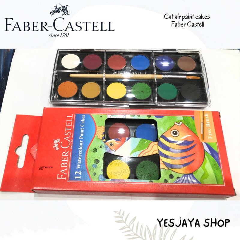 

{1 pc} FABER CASTELL Cat Air Faber 12 warna / Watercolor Faber Castell Paint Cakes 12 warna free brush / Paint Cakes Faber 12 warna
