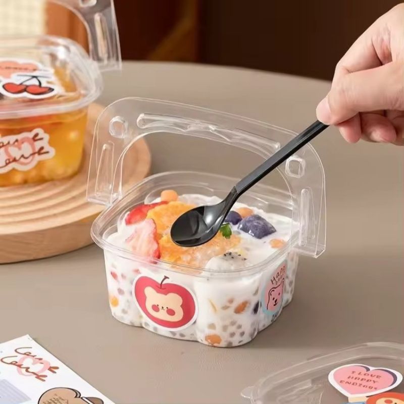 

Mika Dessert Keranjang Dengan Tutup 500ml Handle Pegangan Dessert Box Kekinian