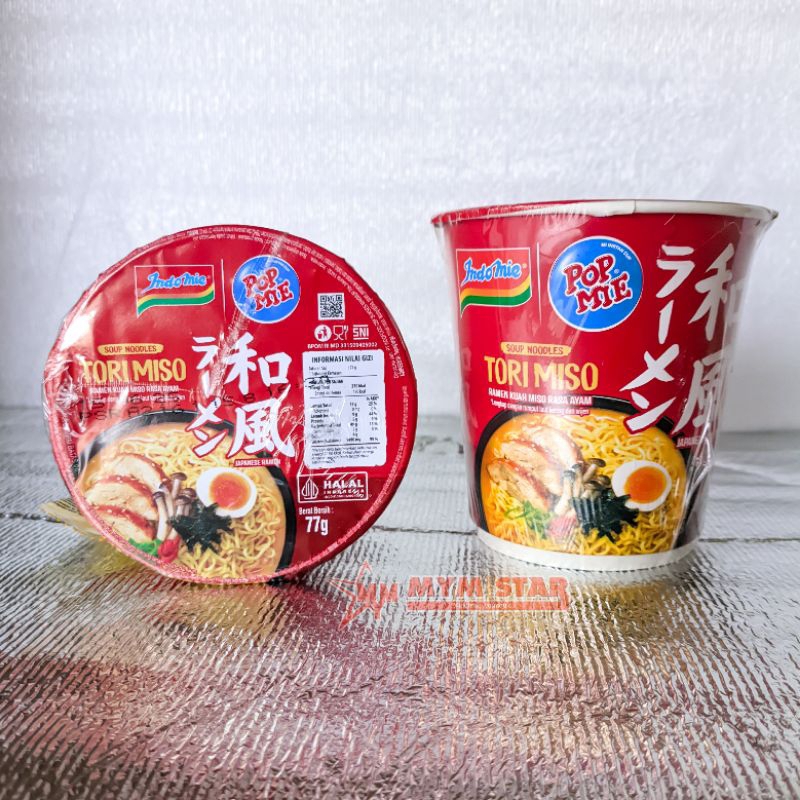 

Indomie Pop Mie Tori Miso - Mi Instan Cup Ramen Kuah Miso Rasa Ayam - Noodle Cup 77g