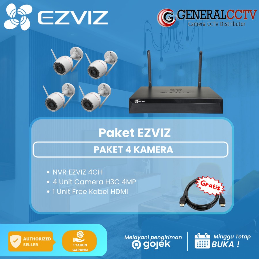IP KAMERA PAKET EZVIZ NVR 4CH + 4CAMERA OUTDOOR H3C 4MP