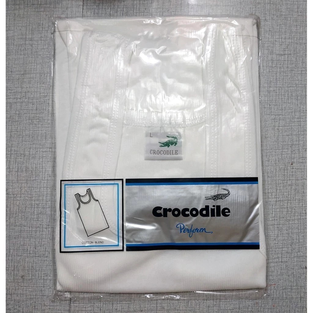 3PCS Kaos Singlet Crocodile Salur Putih untuk Pria