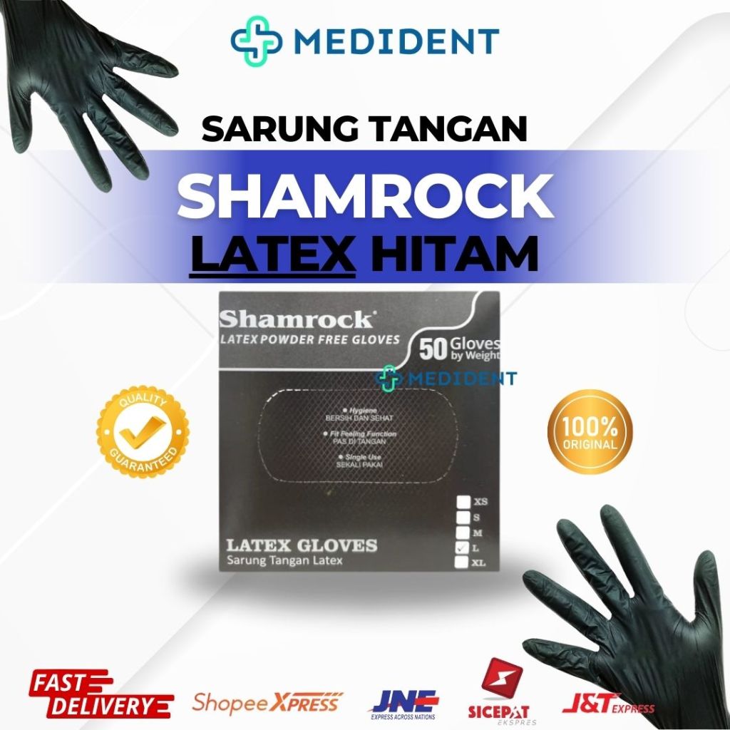 Shamrock HITAM Latex no powder / Sarung Tangan Shamrock Latex No Powder HITAM / Sarung Tangan Karet 