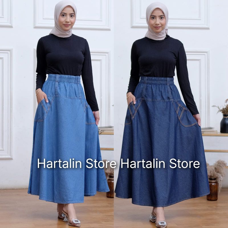 Rok Jeans / Rok Panjang Wanita / Rok Jeans Panjang /Rok Jeans Jumbo / Rok Model Mayung Original Jean