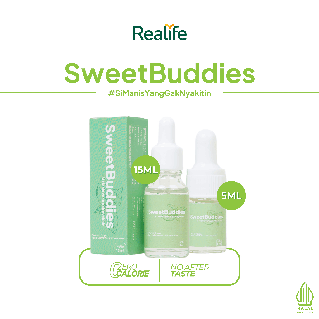 

Stevia Liquid SweetBuddies Gula Zero Calorie Pemanis Gula Cair Sweetener Herbal Alami Realife