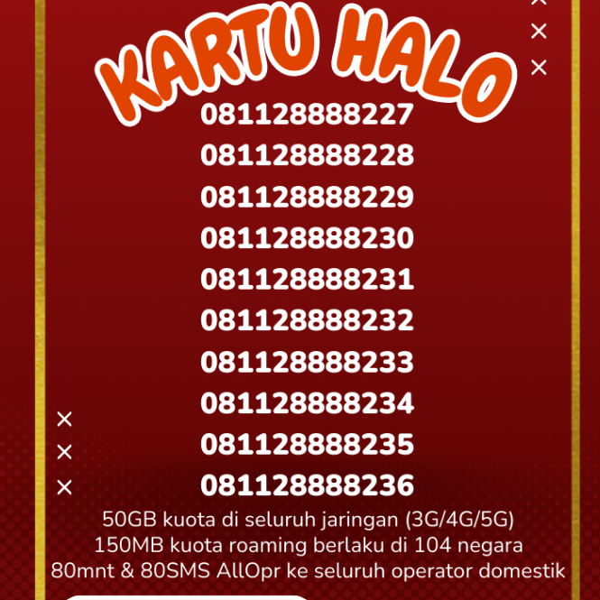 Kuota 50GB  Telkomsel kartu halo 12 digit nomor cantik Nomor langka 2