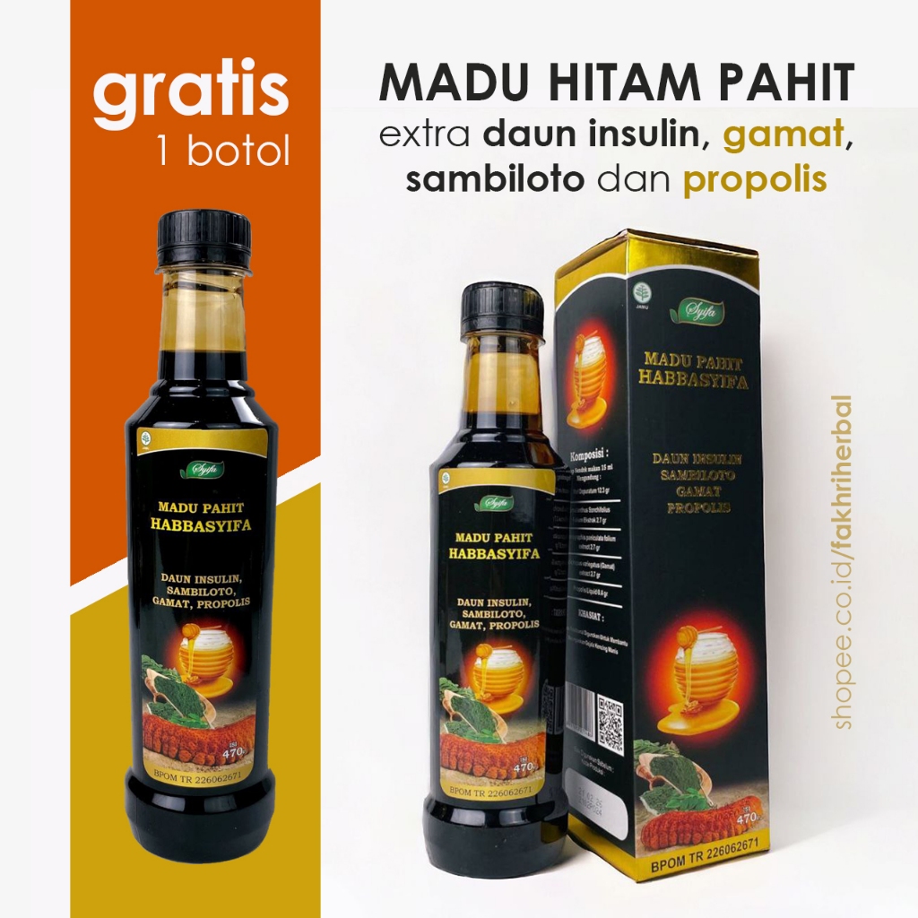 

Habbasyifa Madu Hitam Pahit Original Asli Gamat Gold Plus Propolis 470 gr
