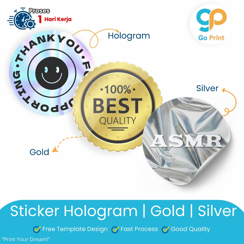 

Stiker Custom Hologram / Gold / Silver (Cetak + Cut). Model Bulat, Persegi & Sesuai Pola (Custom)