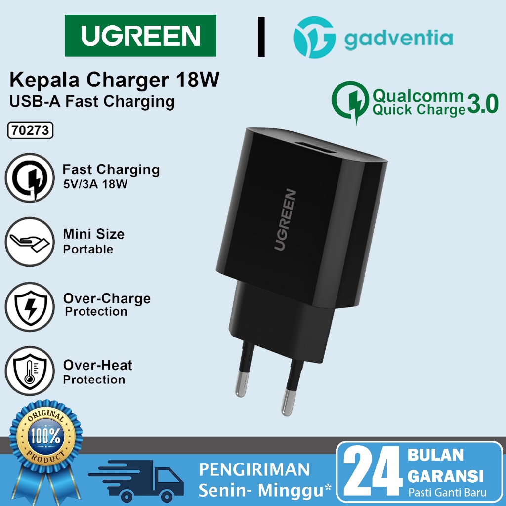 Ugreen Adaptor USB Kepala Charger 2.1A 10W 18W Iphone 7 8 X XS Adapter Cas TC Samsung Oppo Vivo 5045