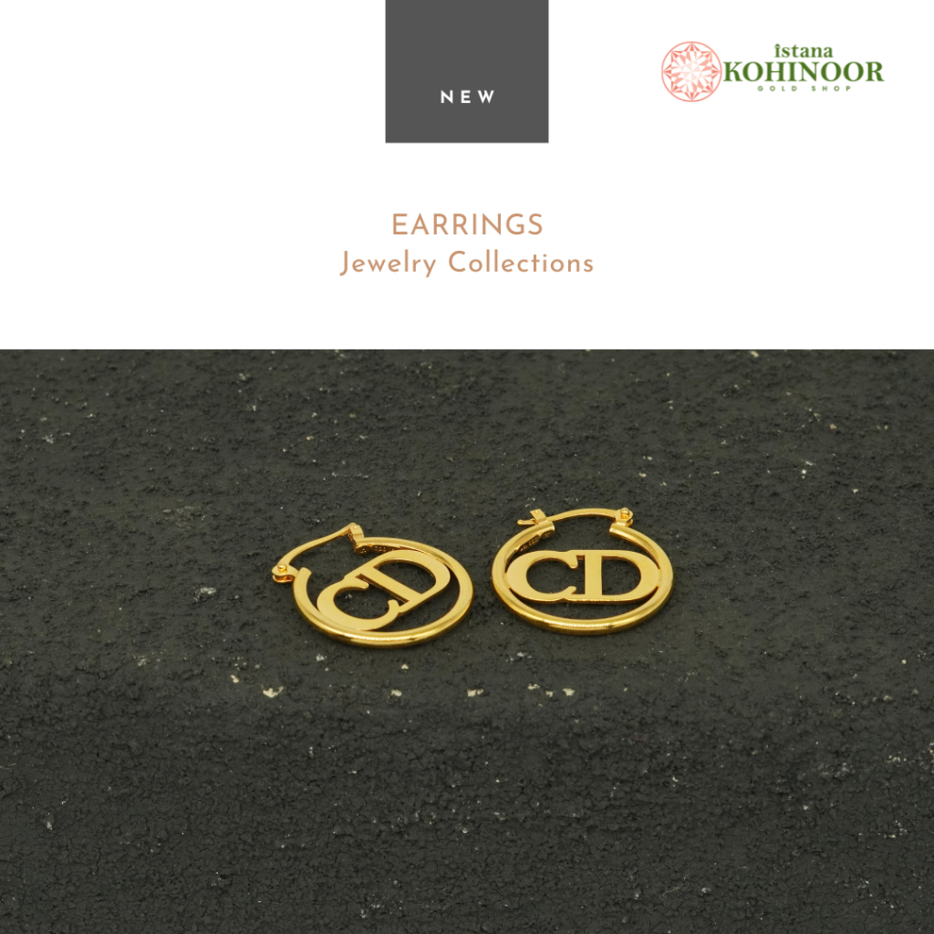 KOHINOOR ANTING EMAS EARRINGS 16K YELLOW GOLD POLOS MOTIF HURUF CD