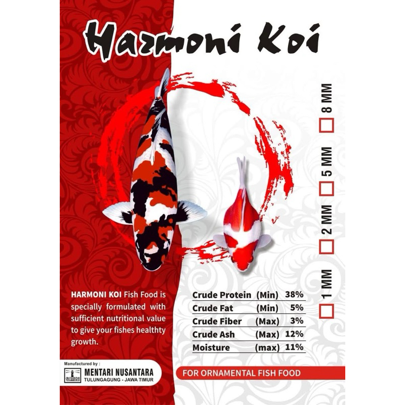 Pakan Koi Pelet Ikan Hias HARMONI Koi 500gr,1000gr Repack Ukuran 2mm (S),5mm (M) Untuk Pertumbuhan K