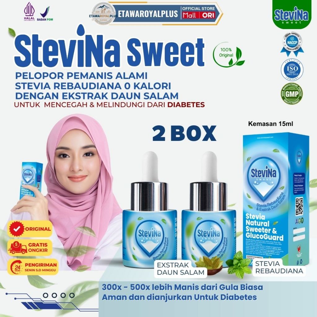 

Stevina Sweet Stevia Alami 0 Kalori Plus Herbal Daun Salam Untuk Mendukung Kesehatan Jantung 2 Botol 15ml/BOTOL