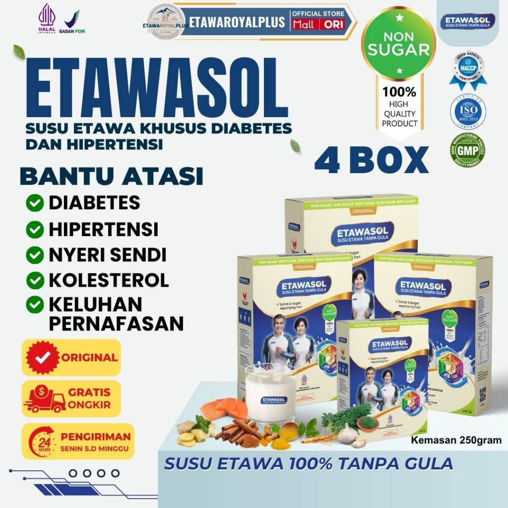 

Etawasol Susu Kambing 100% Non-sugar Atasi Diabetes, Hipertensi, Nyeri Sendi dan Pernafasan - 4 Box