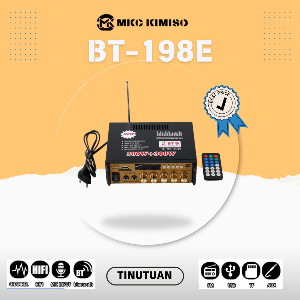 Amplifier BT-198E ECHO Amplifier Karaoke Bluetoth Power Amplifier, ampli mini