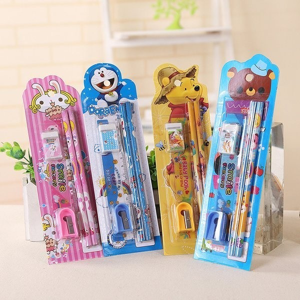 

HA Set Alat Tulis Anak Sekolah 5in1 Karakter Lucu Peruncing 5in1 Pensil Peraut Penghapus Penggaris