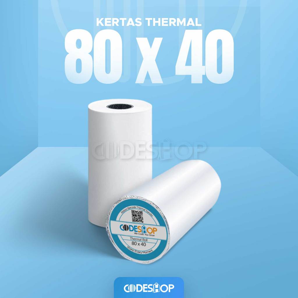 

Kertas Roll Thermal 80x40 mm Codeshop Struk Paper Termal Printer Bluetooth Mesin Kasir 80mm