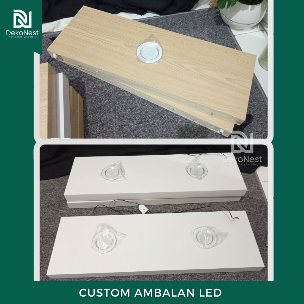 Lotsoolup Dekonest Rak Ambalan Dinding Backdrop Tv Dapur Tempel Lampu Led Kayu Aesthetic Minimalis