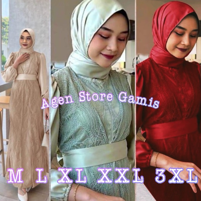 Terbagus  Super Murah Realpict Alika Gamis Brukat Mewah Dress Maxi Muslimah Kekinian Baju Fashion Re
