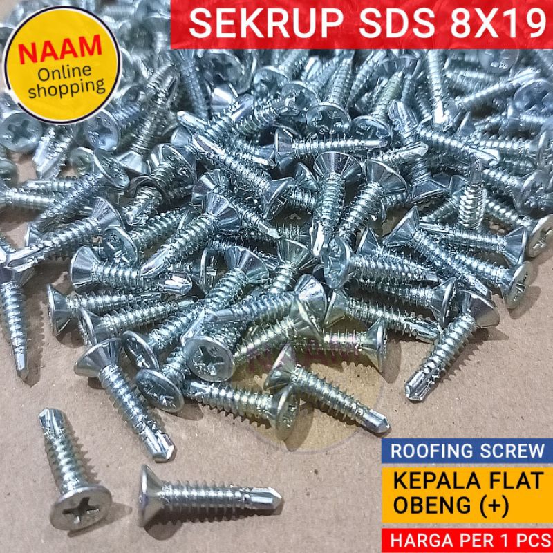 (8X19) SEKRUP SDS - SKRUP BAJA RINGAN & HOLO / SEKRUP ROOFING 8X19 - SKRUP FLAT OBENG PLUS (+) - SKR