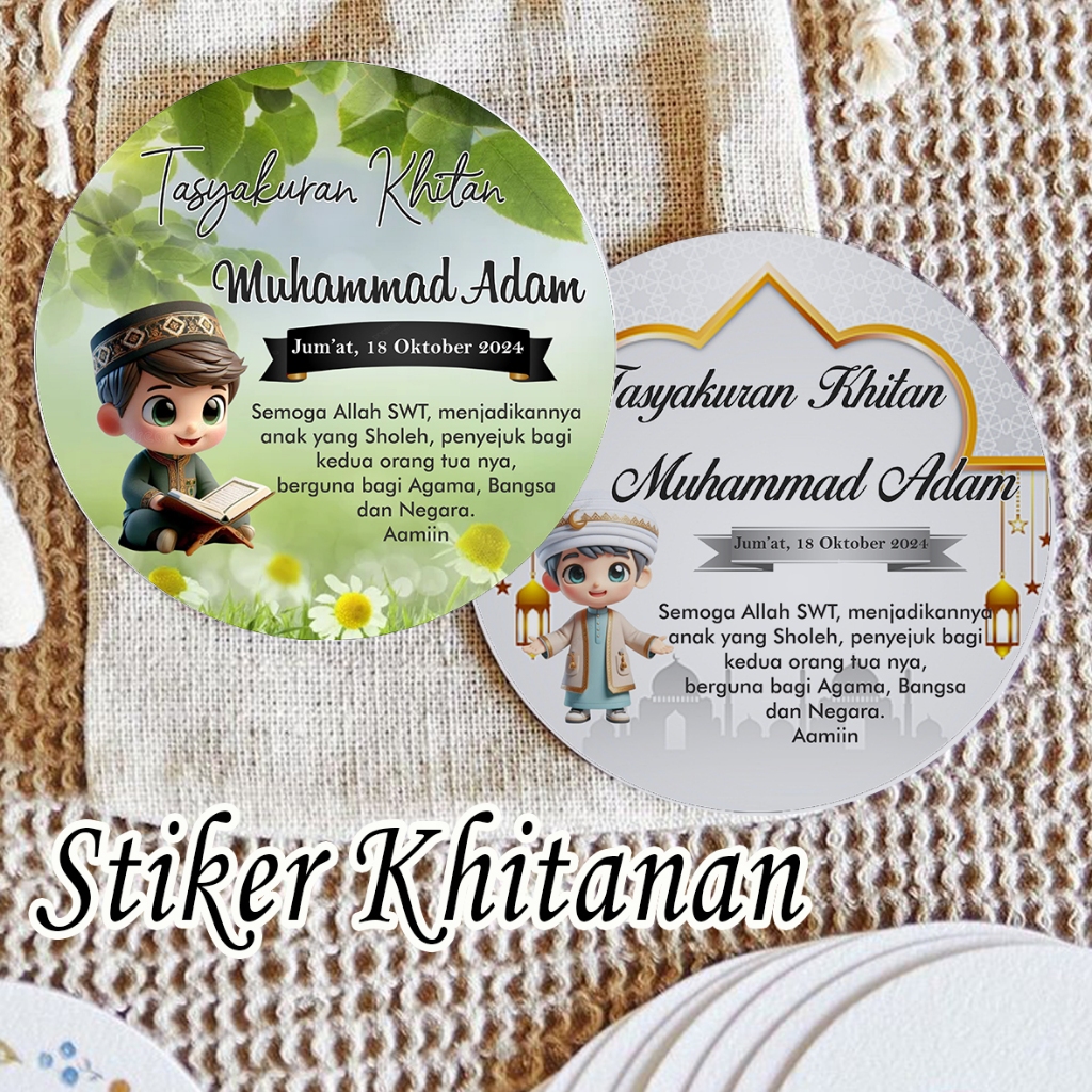 Stiker Bulat Khitan Custom / Sticker Khitanan / Sticker Foto / Stiker Tasyakuran Khitan / tasyakuran