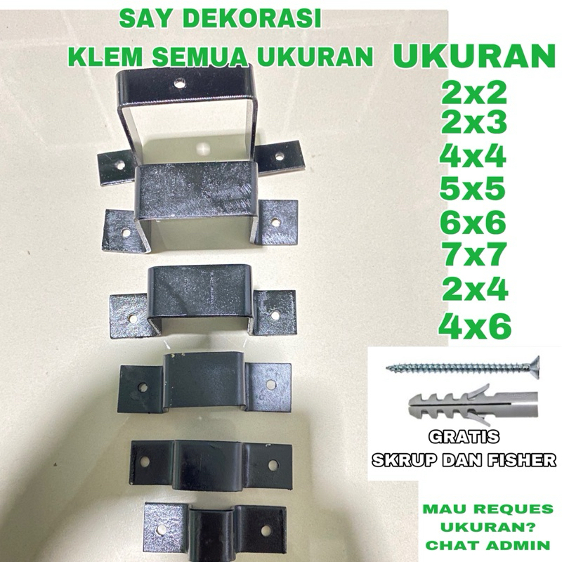 TYPE NV Klem Besi Kotak Untuk Hollow SEMUA Ukuran Aksesoris Kanopi (KLEMAN TEBAL 2/3mm kokoh)