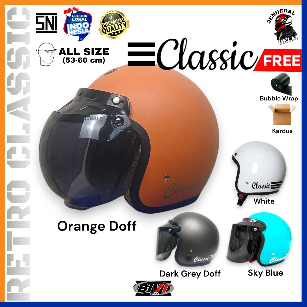 Helm Bogo Retro Classic Polos + Kaca BIVI Bogo Retro Classic Jenderal Helm