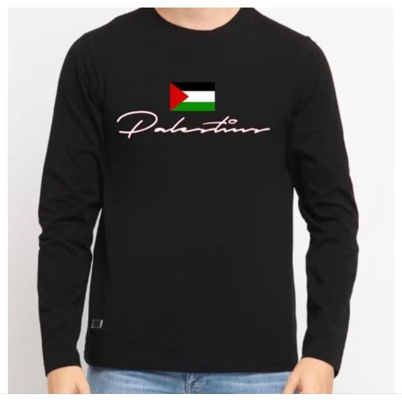 KAOS LENGAN PANJANG PALESTINA KAOS HITAM