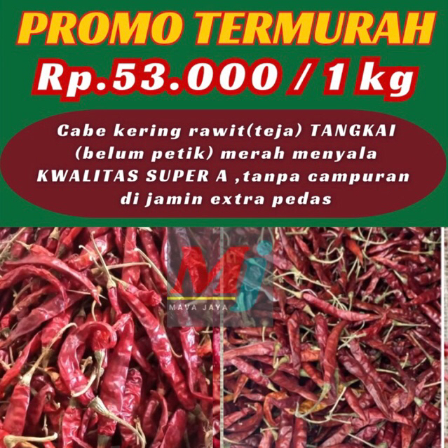 

cabe rawit(teja)1kg/TANGKAI/cabai kering teja ASLI extra pedas/ cabe teja kering /dengan tangkai/kwalitas super