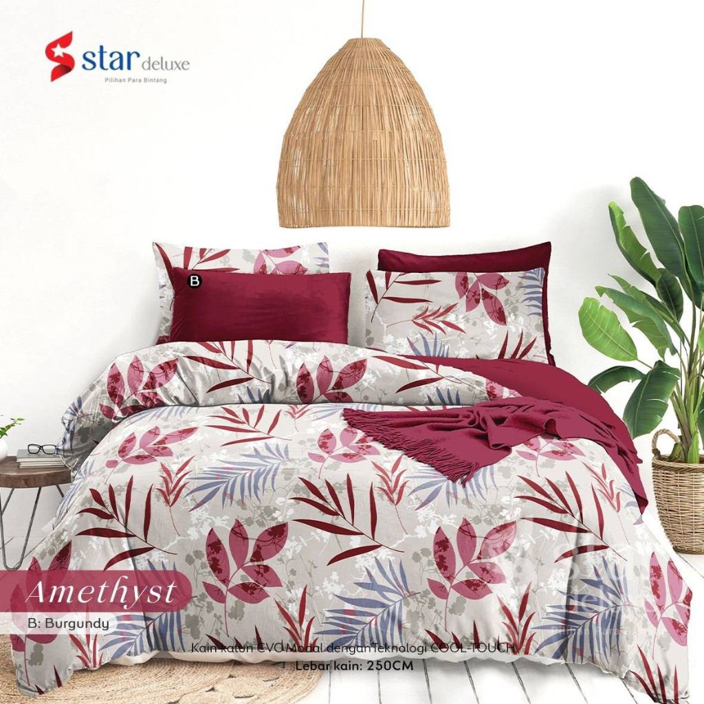 Sprei Anti Geser Katun Lokal Motif Bunga STAR Amethyst Merah