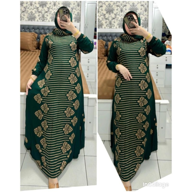 Gamis wanita setorjoan garis free hijab katun rayon twill Ld 110 PB 137