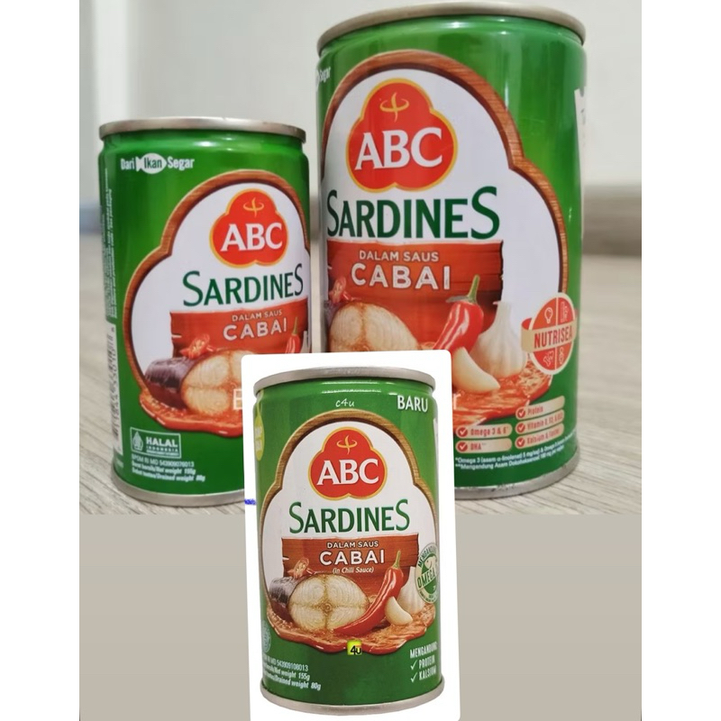 

Sarden ABC saus cabai ukuran 155gr 2kaleng dan 425gr 1kaleng