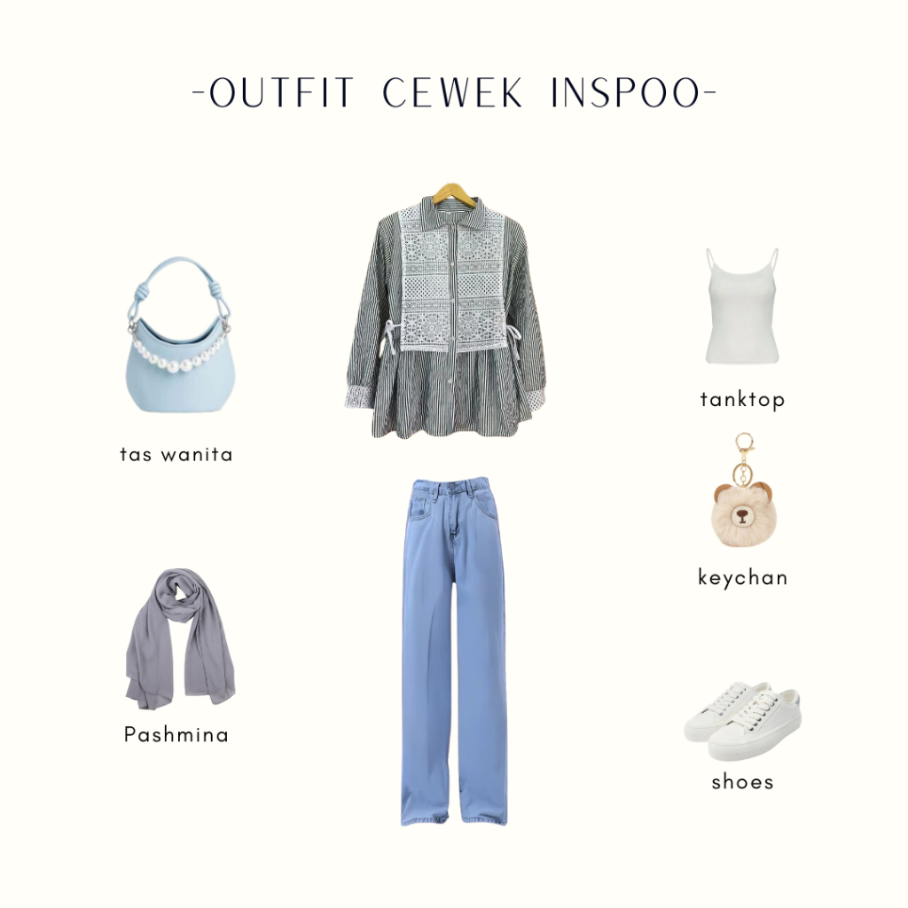 1 Set Outfit Kekinian Terbaru ( Hijab + Iner + Blouse + Celana ) 4in1 OOTD Hangout Nongki - CL115