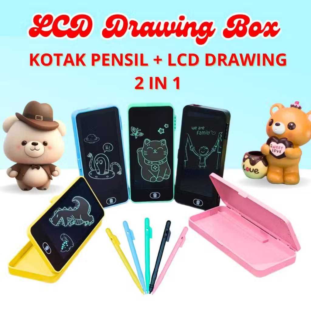HOKKITERUS21 KOTAK PENSIL DRAWING papan coret kreatif edukasi drawing box mainan anak tablet lcd gam