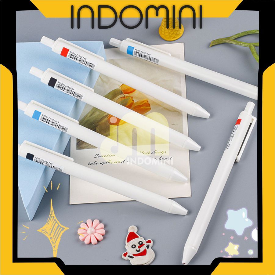 

INDOMINI Pena Gel 0.5mm Pulpen Warna Tinta Hitam Biru Pena Cetekan Polos Putih Alat Tulis Sekolah Kantor Pen Warna Putih Bolpoint Polos S144