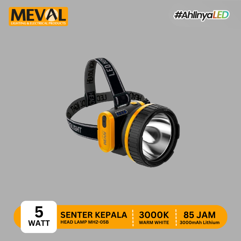 MEVAL Senter Kepala LED Head Lamp Baterai Lithium 5 Watt - Kuning