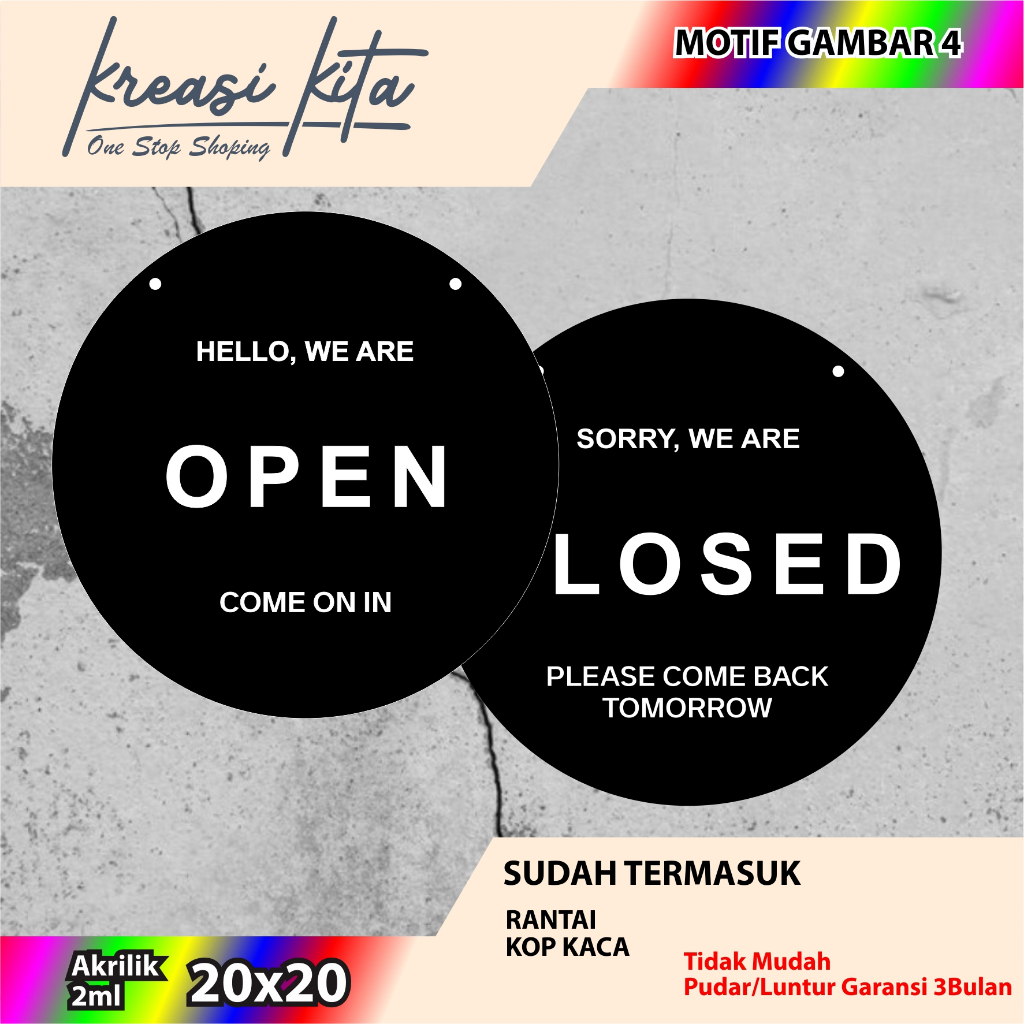 

AKRILIK OPEN CLOSE BULAK BALIK BULAT TIPE 4 ACRILYC CUSTOM