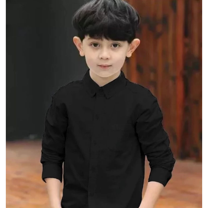 Kemeja Hitam Polos Anak Laki Laki Lengan Panjang
