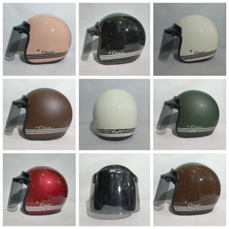 HELM BOGO CLASSIC WARNA SOLID PLUS KACA DEWASA CEWE COWO SNI