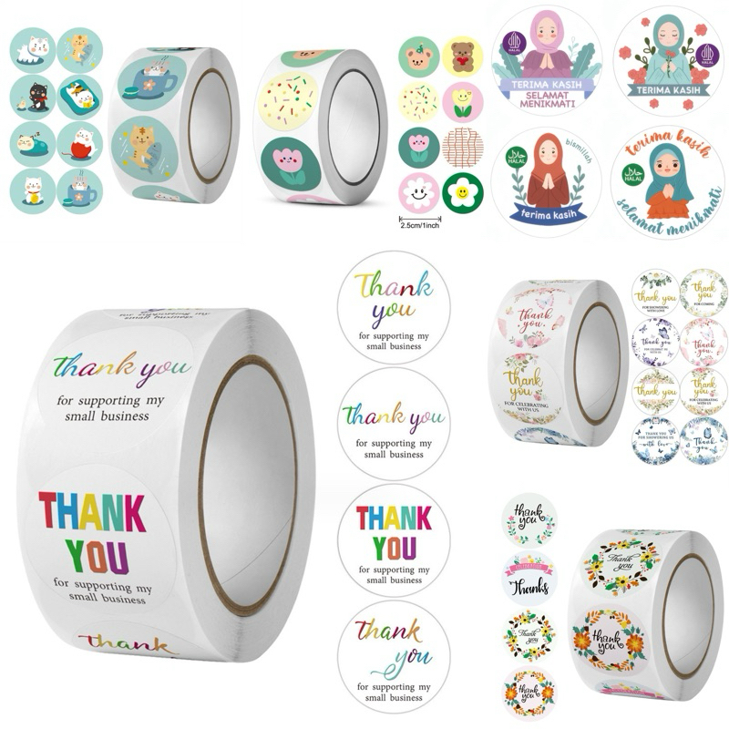 

500pcs Sticker Thank You Roll Stiker Bulat Label Terima Kasih Ucapan Packing Makanan