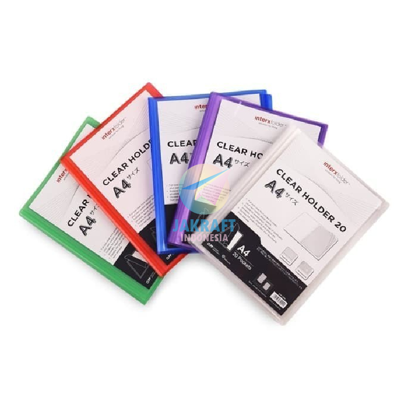 

(1 Pcs) Map Clear Holder Display Book A4 isi 60 PP Pocket Putih Bening / Biru Blue / Merah Red / Hijau Green / Ungu Purple Clear Transparan Tebal