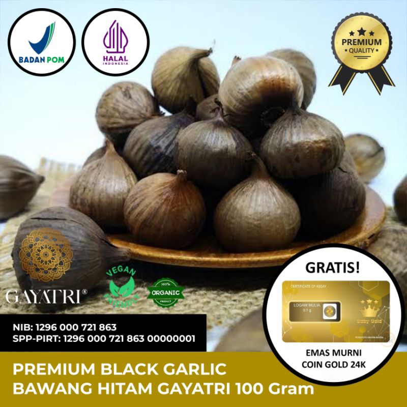 

PROMO 100 GRAM - Black Garlic Premium / Bawang Hitam Tunggal Gayatri (GRATIS! EMAS MURNI ANTAM 24k) Bawang Lanang