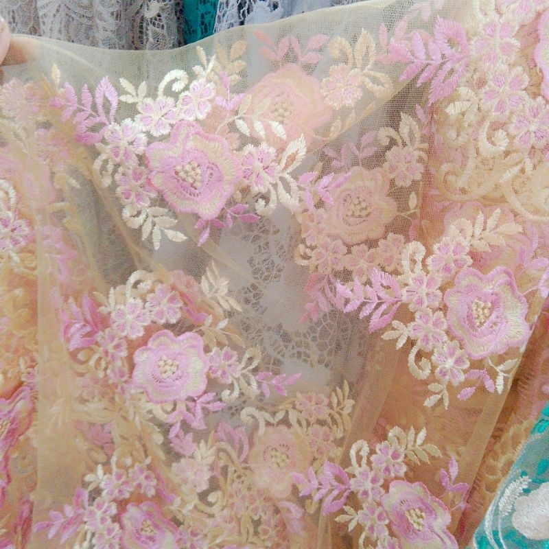 kain Tulle bordir soft - kain Tulle motif bordir - kain bordir - aqt