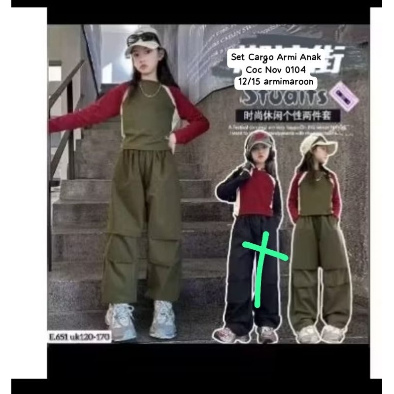 Setelan "CARGO ARMY" Anak Import Premium 12/13th (Coc nov 0104)