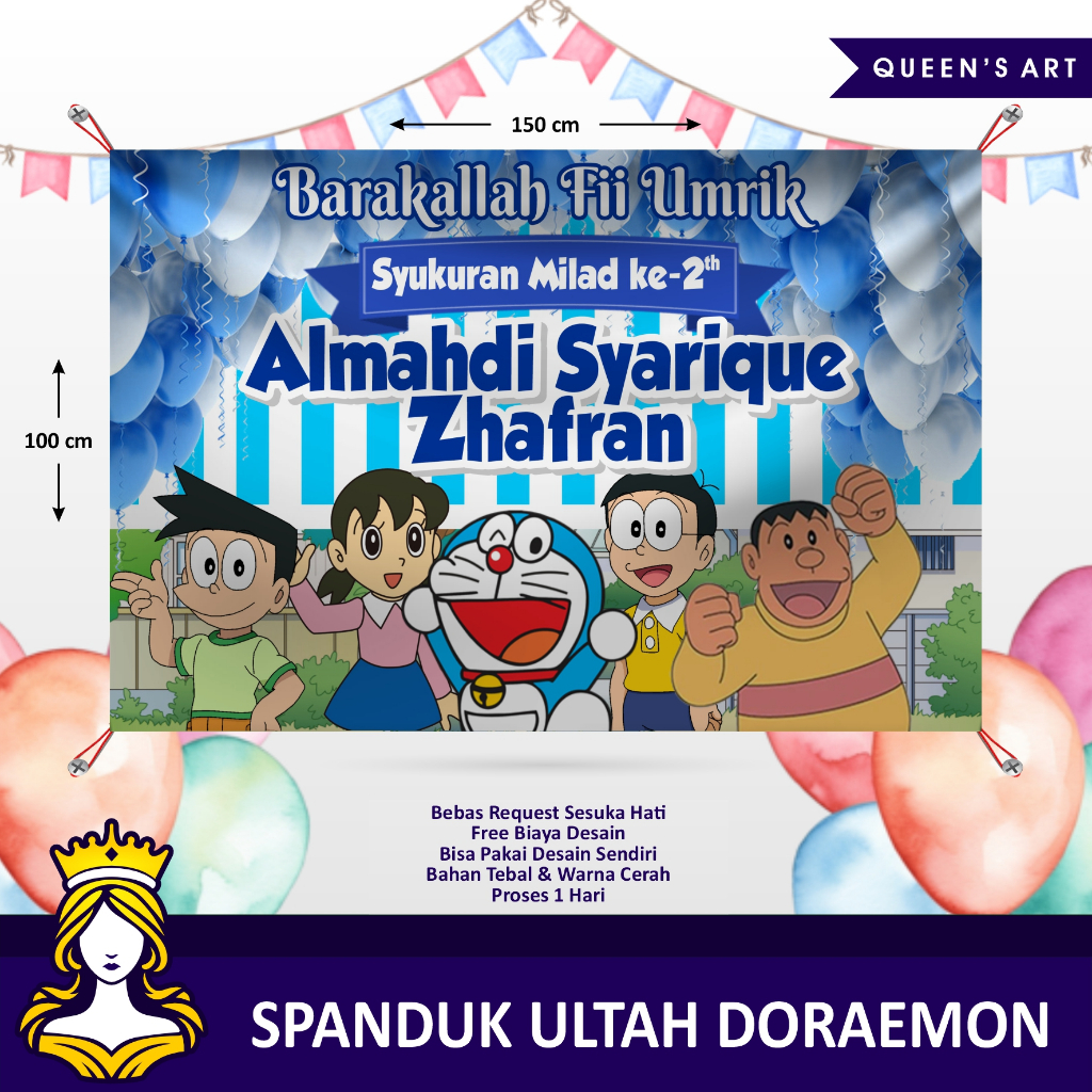Spanduk ulang tahun anak tema doraemon / spanduk ultah doraemon / spanduk doraemon / spanduk ultah