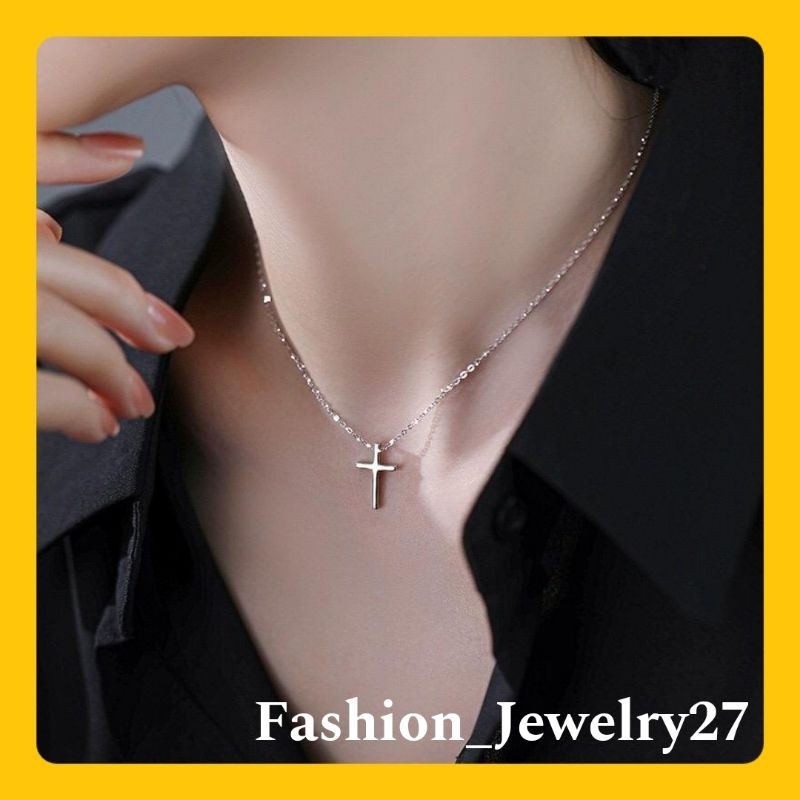 New Kalung Wanita Titanium Motif Salib Polos Warna Silver