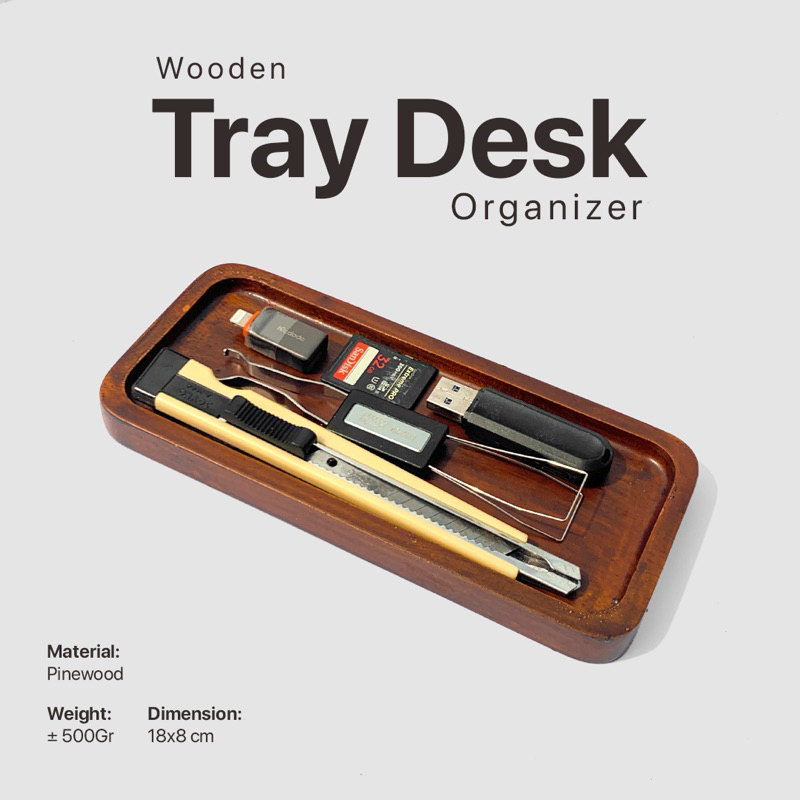 

Wooden Tray Desk Organizer - Tempat Alat Tulis Kayu