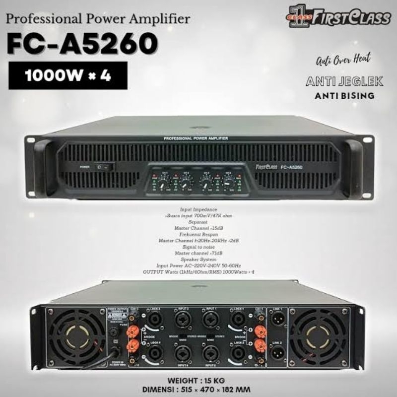 POWER AMPLIFIER FRISTCLASS FC-A5260 PROFESIONAL POWER AMPLIFIER 4 X 1000 WATT FC A 5260
