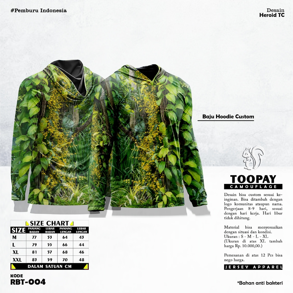 Baju Kamuflase Hunting Camo dan Kaos Berburu Lengan Panjang Camo untuk Pria Motif Daun Rambatan