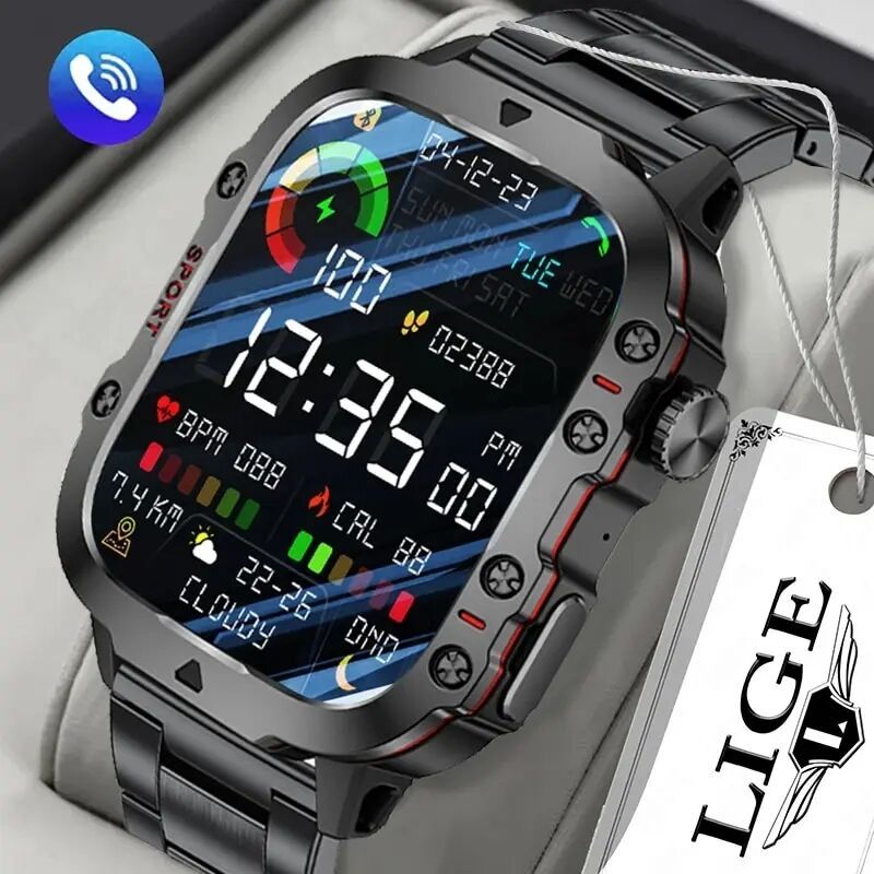 LIGE Jam Tangan Pintar Smartwatch QX11 Baru Pria Panggilan Bluetooth Asisten Suara Layar 1.96 Inci O